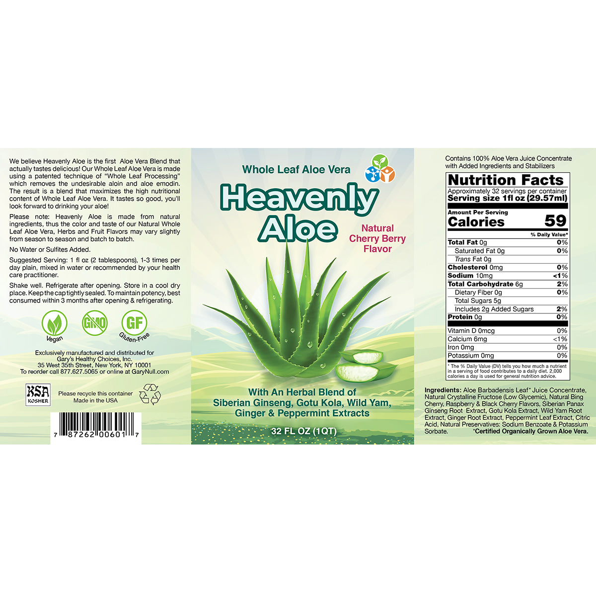 Aloe Vera supplement nutrition label