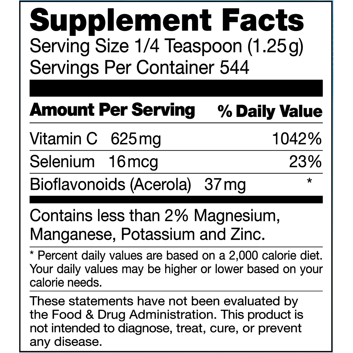 Suprema C Supplement nutrition label