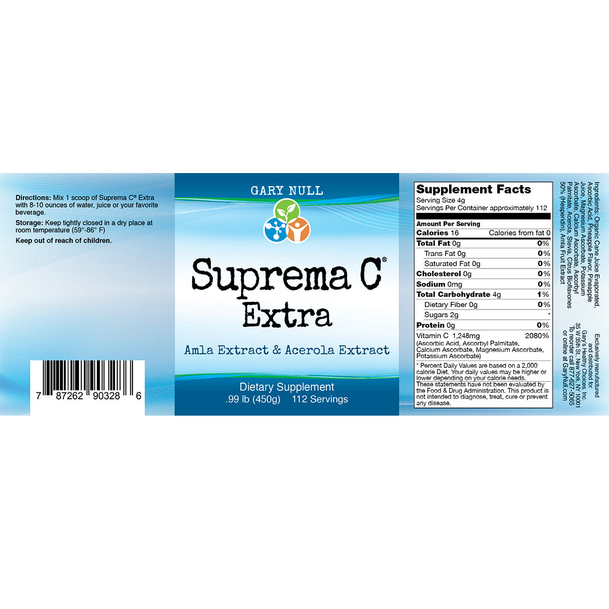 Suprema C Extra Supplement nutrition label